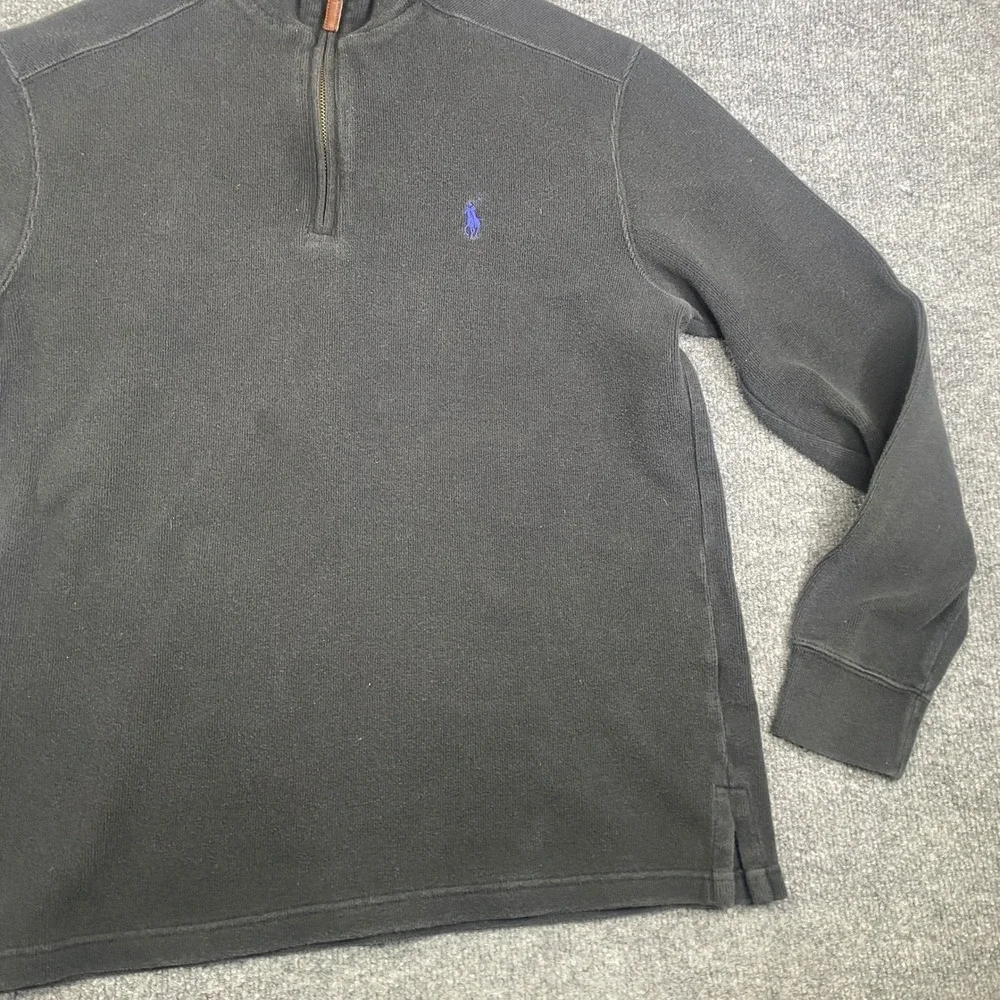 Polo Ralph Lauren Mens Medium Black 1/4 Zip Cotton Knit Pullover Purple Pony